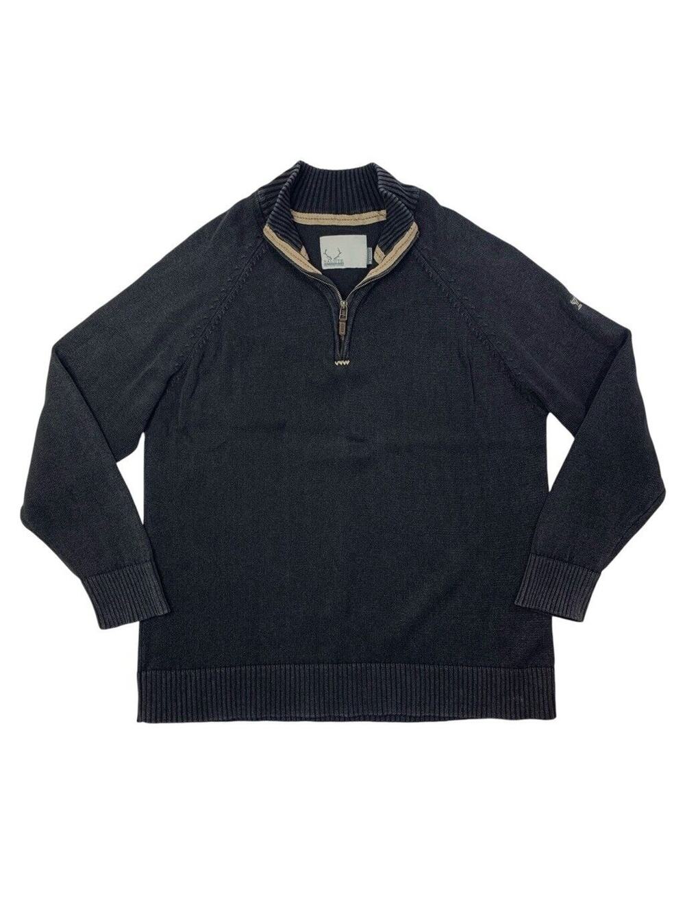 Levelwear Salute Sweater Mens XL Black Grey Cotton 1/4 Zip Mock Neck Pullover‎